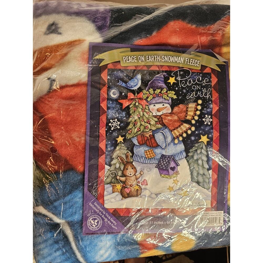 Peace On Earth Snowman Fleece Blanket New In Package 51x64